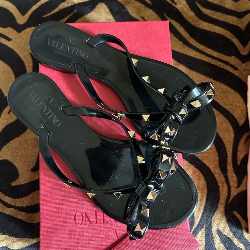 Valentino Black Jelly Rockstud Thong Sandals